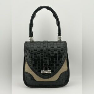 Brighton Brown Leather / Canvas Weave Heart Handbag Purse